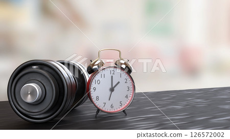 The Dumbbell and clock for Health or fitness concept 3d Rendering. The Dumbbell and clock for Health or fitness concept 3d Rendering. 126572002