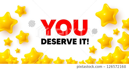 You deserve it winner banner with 3d stars. Golden stars banner. You deserve it tag. Special offer sign. Advertising promo symbol. Review rate background. Vector You deserve it winner banner with 3d stars. Golden stars banner. You deserve it tag. Special offer sign. Advertising promo symbol. Review rate background. Vector 126572168