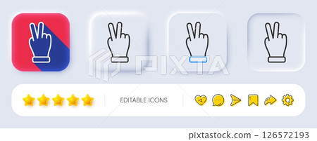 Victory hand line icon. Neumorphic, Flat shadow, 3d buttons. Two fingers palm sign. Gesture symbol. Line victory hand icon. Social media icons. Vector Victory hand line icon. Neumorphic, Flat shadow, 3d buttons. Two fingers palm sign. Gesture symbol. Line victory hand icon. Social media icons. Vector 126572193