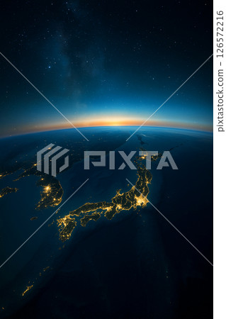 從太空看到的地球和日本列島 126572216