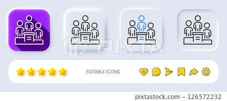 Business podium line icon. Neumorphic, Flat shadow, 3d buttons. Employee nomination sign. Teamwork award symbol. Line business podium icon. Social media icons. Vector 126572232