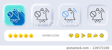 Mute sound line icon. Neumorphic, Flat shadow, 3d buttons. Silence bell sign. Turn off music symbol. Line mute sound icon. Social media icons. Vector 126572280