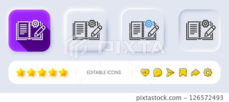 Engineering documentation line icon. Neumorphic, Flat shadow, 3d buttons. Technical instruction sign. Line engineering documentation icon. Social media icons. Vector 126572493