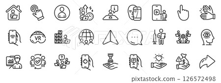 Hold heart, Face biometrics and Work home line icons pack. Share, Message, Paper plane icons. Approved teamwork, Phone video, Time hourglass web icon. Parking app, Cursor, Inventory pictogram. Vector 126572498