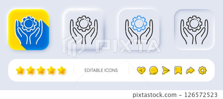 Employee hands line icon. Neumorphic, Flat shadow, 3d buttons. Work gear sign. Development cogwheel symbol. Line employee hand icon. Social media icons. Vector Employee hands line icon. Neumorphic, Flat shadow, 3d buttons. Work gear sign. Development cogwheel symbol. Line employee hand icon. Social media icons. Vector 126572523