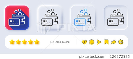 Credit card line icon. Neumorphic, Flat shadow, 3d buttons. Bank money payment sign. Wallet coin pay symbol. Line card icon. Social media icons. Vector 126572525