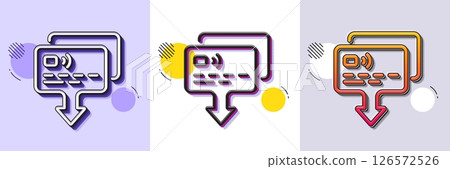 Credit card line icon. Halftone dotted pattern. Gradient icon with grain shadow. Send money payment sign. Receive transaction symbol. Line card icon. Various designs. Vector 126572526