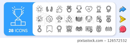 Award line icons. Interest rate, AI generate, Inflation icons. Set of Winner medal, Victory cup and Laurel wreath award icons. Reward, Certificate and Diploma message. Vector Award line icons. Interest rate, AI generate, Inflation icons. Set of Winner medal, Victory cup and Laurel wreath award icons. Reward, Certificate and Diploma message. Vector 126572532