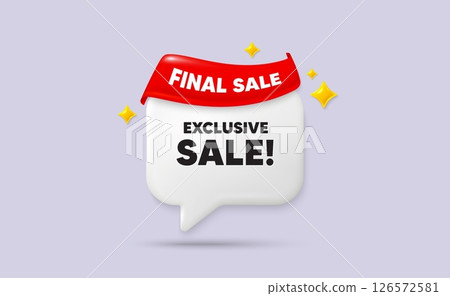 Exclusive sale chat speech bubble. Final sale flag ribbon. Exclusive Sale tag. Special offer price sign. Advertising Discounts symbol. 3d sparkle stars speech bubble. Vector Exclusive sale chat speech bubble. Final sale flag ribbon. Exclusive Sale tag. Special offer price sign. Advertising Discounts symbol. 3d sparkle stars speech bubble. Vector 126572581