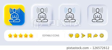 Yoga line icon. Neumorphic, Flat shadow, 3d buttons. Meditation pose sign. Relax body and mind symbol. Line yoga icon. Social media icons. Vector 126572612