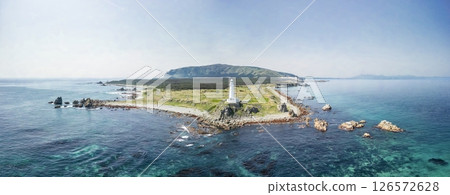 Aerial view of Aomori Prefecture, the white Shiriyasaki Lighthouse at the northernmost tip of Honshu, Shimokita Peninsula Aerial view of Aomori Prefecture, the white Shiriyasaki Lighthouse at the northernmost tip of Honshu, Shimokita Peninsula 126572628