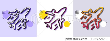 Plane line icon. Halftone dotted pattern. Gradient icon with grain shadow. Airport transport sign. Airplane flight symbol. Line plane icon. Various designs. Vector Plane line icon. Halftone dotted pattern. Gradient icon with grain shadow. Airport transport sign. Airplane flight symbol. Line plane icon. Various designs. Vector 126572630