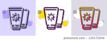 Sunscreen line icon. Halftone dotted pattern. Gradient icon with grain shadow. Sun cream sign. Sunblock lotion symbol. Line sunscreen icon. Various designs. Vector 126572640