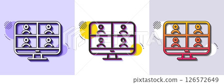 Virtual conference line icon. Halftone dotted pattern. Gradient icon with grain shadow. Online training sign. Video team presentation symbol. Line video conference icon. Various designs. Vector Virtual conference line icon. Halftone dotted pattern. Gradient icon with grain shadow. Online training sign. Video team presentation symbol. Line video conference icon. Various designs. Vector 126572649