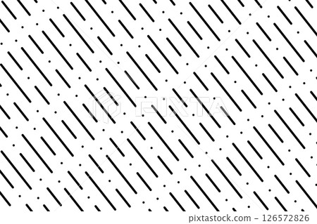 Black diagonal interrupted lines and dots on white background. Rain, storm or downpour pattern. Abstract minimalistic background. Rainy weather print. Autumn wallpaper. Vector graphic illustration 126572826