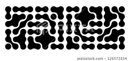 Metaball pattern. Black liquid drops or amorphous shapes isolated on white background. Organic blobs or molecules texture. Modern abstract print with connected dots. Vector graphic illustration Metaball pattern. Black liquid drops or amorphous shapes isolated on white background. Organic blobs or molecules texture. Modern abstract print with connected dots. Vector graphic illustration 126572834