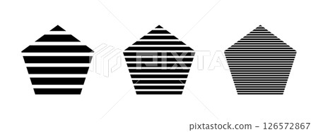 Black striped pentagon shapes isolated on white background. Minimalistic design elements. Vector graphic illustration 126572867