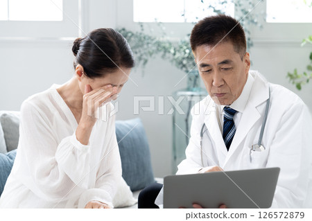A woman receiving an explanation from a male doctor A woman receiving an explanation from a male doctor 126572879