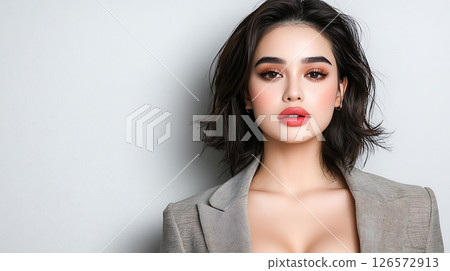 portrait of a beautiful woman with red lips 126572913