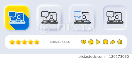 Friends chat line icon. Neumorphic, Flat shadow, 3d buttons. Friendship love sign. Assistance business symbol. Line friends chat icon. Social media icons. Vector 126573080