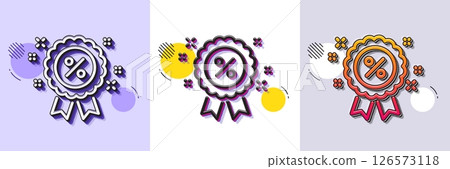 Discount award line icon. Halftone dotted pattern. Gradient icon with grain shadow. Sale shopping medal sign. Clearance symbol. Line discount icon. Various designs. Vector 126573118