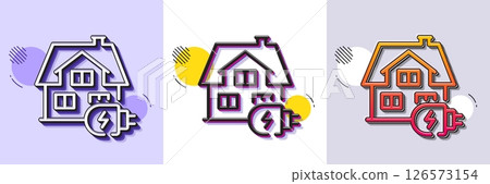 Home charging line icon. Halftone dotted pattern. Gradient icon with grain shadow. House car charger sign. Electric power symbol. Line home charging icon. Various designs. Vector 126573154