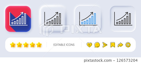 Graph line icon. Neumorphic, Flat shadow, 3d buttons. Column chart sign. Growth diagram symbol. Line graph chart icon. Social media icons. Vector 126573204