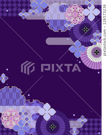 Japanese-style background with hydrangeas and Japanese umbrellas, reminiscent of the rainy season 126573236