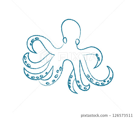 Chalk octopus silhouette. Crayon marine creature swims in the sea. Underwater life, doodle style, ideal for summer projects and aquatic designs. Chalk octopus silhouette. Crayon marine creature swims in the sea. Underwater life, doodle style, ideal for summer projects and aquatic designs. 126573511