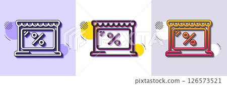 Market discounts line icon. Halftone dotted pattern. Gradient icon with grain shadow. Sale offer sign. Promotion price symbol. Line market icon. Various designs. Vector 126573521