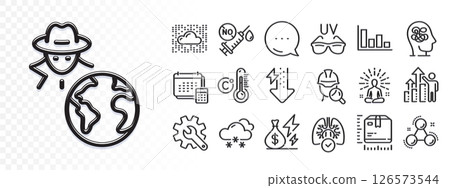 Yoga, Fraud and Customisation line icons for web app. Glare of light effect. Message icon. Pack of Employee results, Sunglasses, Energy drops pictogram icons. Vector 126573544