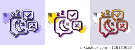 Sleep line icon. Halftone dotted pattern. Gradient icon with grain shadow. Night rest sign. Chat bubble with moon symbol. Line sleep icon. Various designs. Vector 126573636
