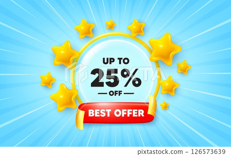 Discount tag sunburst ray banner. Best offer flag ribbon. Up to 25 percent off sale. Discount offer price sign. Special offer symbol. Save 25 percentages. 3d stars glitter. Red ribbon tag. Vector Discount tag sunburst ray banner. Best offer flag ribbon. Up to 25 percent off sale. Discount offer price sign. Special offer symbol. Save 25 percentages. 3d stars glitter. Red ribbon tag. Vector 126573639