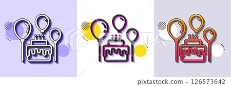 Cake line icon. Halftone dotted pattern. Gradient icon with grain shadow. Birthday events sign. Party celebration symbol. Line cake icon. Various designs. Vector 126573642