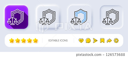 Justice scales line icon. Neumorphic, Flat shadow, 3d buttons. Judgement scale sign. Law protection symbol. Line justice scales icon. Social media icons. Vector 126573688