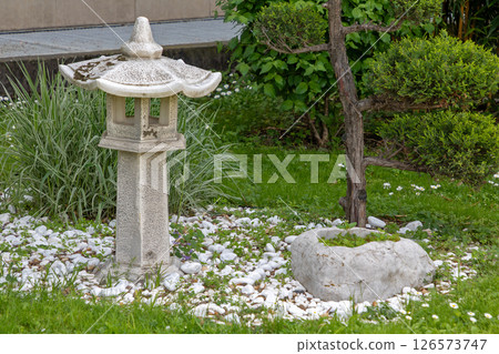 Small zen garden in park 126573747