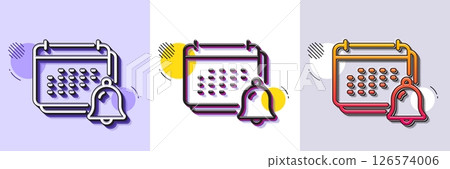Notification bell line icon. Halftone dotted pattern. Gradient icon with grain shadow. Calendar sign. Event reminder symbol. Line notification icon. Various designs. Vector Notification bell line icon. Halftone dotted pattern. Gradient icon with grain shadow. Calendar sign. Event reminder symbol. Line notification icon. Various designs. Vector 126574006