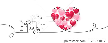 Technical algorithm line icon. Continuous line big heart. Project documentation sign. 3d hearts in heart shaped loop. Technical algorithm single line ribbon. Loop curve pattern. Vector Technical algorithm line icon. Continuous line big heart. Project documentation sign. 3d hearts in heart shaped loop. Technical algorithm single line ribbon. Loop curve pattern. Vector 126574017
