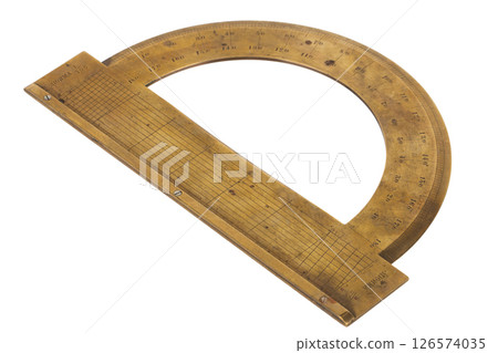 old retro circle brass protractor isolated on white old retro circle brass protractor isolated on white 126574035