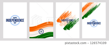 Indian Independence Day poster set template Design. 15 august. National colors country. greeting card invitation flyer layout. Vector illustration. Indian Independence Day poster set template Design. 15 august. National colors country. greeting card invitation flyer layout. Vector illustration. 126574109