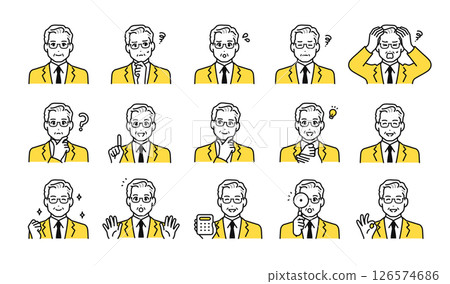 高級男性管理人員的面部表情圖示集 126574686