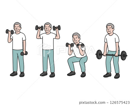 一組進行肌肉訓練的老年男性 126575423