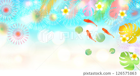 Goldfish summer watercolor Japanese pattern background 126575863
