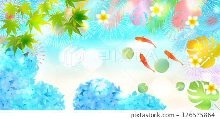 金魚夏季水彩日本圖案背景 126575864