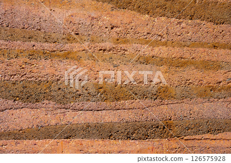 Full frame shot of an earthen wall texture of clay house structure. Full frame shot of an earthen wall texture of clay house structure. 126575928