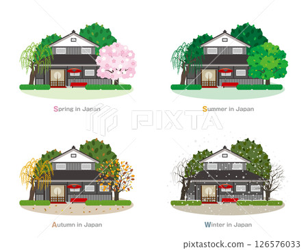 日本城市景觀的插圖。日本的四季。 126576033