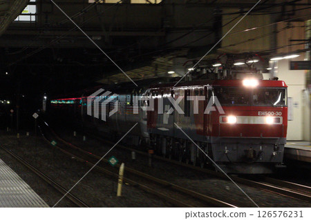 Group train commemorating the 30th anniversary of the founding of JR: Sleeper express train Cassiopeia (Utsunomiya Line) pulled by EH500 series train Group train commemorating the 30th anniversary of the founding of JR: Sleeper express train Cassiopeia (Utsunomiya Line) pulled by EH500 series train 126576231