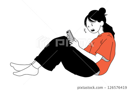 一位女士驚訝地看到智能手機的插圖 126576419