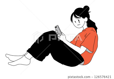 一位女士因智慧型手機而感到悲傷的插圖 126576421