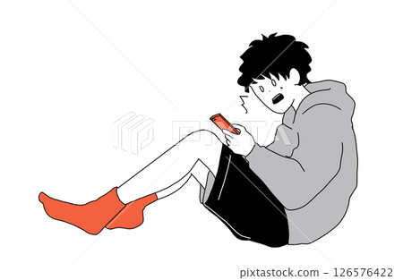 一名男子對自己的智慧型手機感到驚訝的插圖 126576422